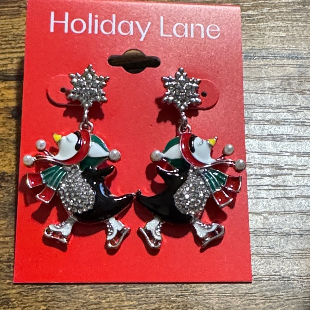 Holiday Lane Festive Penguin Earrings with Crystals - Picture 3 of 4
